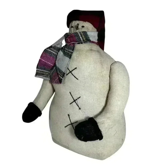 Handmade Distressed Stuffed Fabric Snowman Decoration - Rustic Christmas - Picture 1 of 11